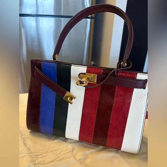 NWT Tory Burch Radziwill small bag, snake skin , red white and navy color. - Picture 5 of 9